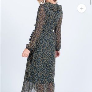 Ruffle Trim Wrap Midi Dress